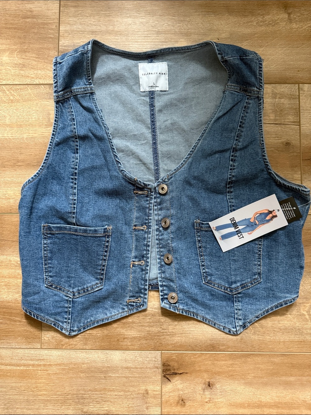 Celebrity Pink Blue Denim Button Vest